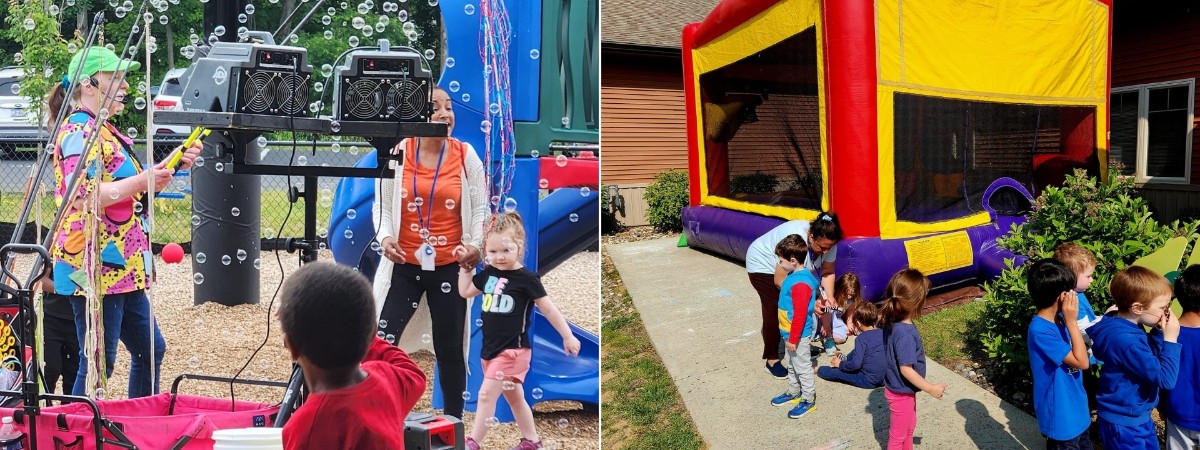 Children enjoying bounce house, games, and activities at a family-friendly event at Artisanal Brew Works in Saratoga Springs
