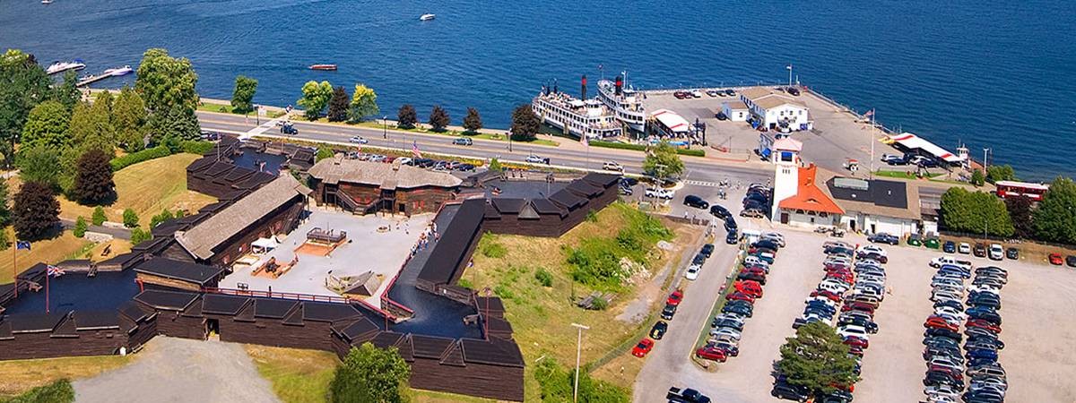 aerial view of fort william henry and lake george