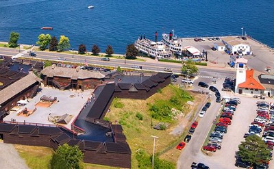 aerial view of fort william henry and lake george