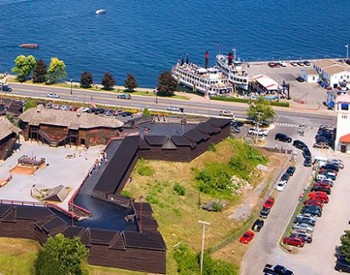 aerial view of fort william henry and lake george