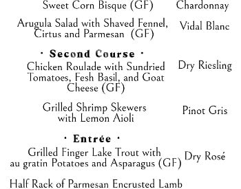 June Wine Pairing Dinner menu
