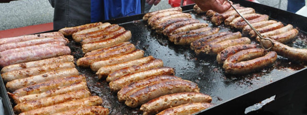 Local farm-to-table sausages on the grill!