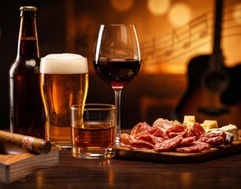 whiskey, wine, beer, cigars, charcuterie, and live music