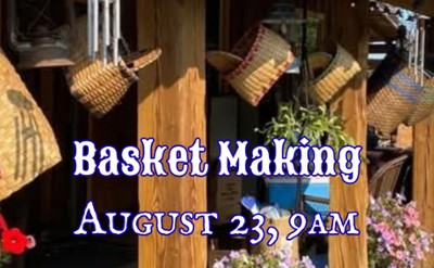Porch with baskets hanging