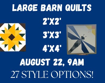 blue background with different barn quilts