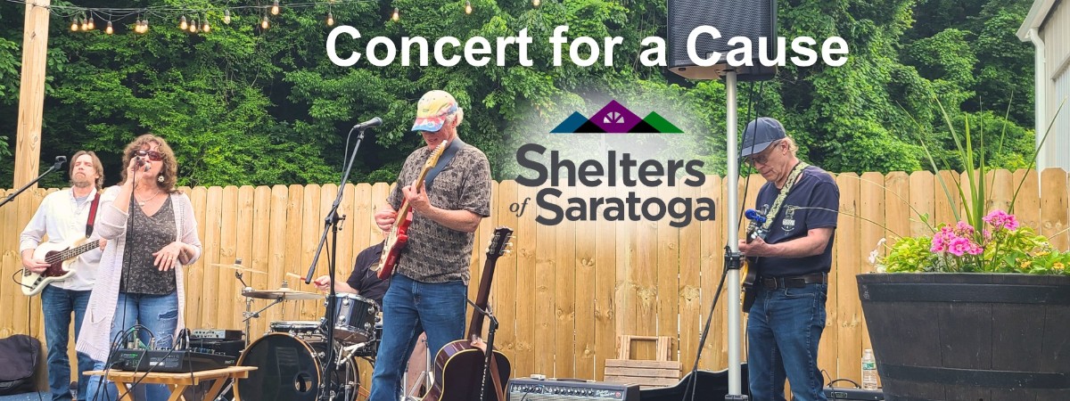 Concert for a Cause benefiting Shelters of Saratoga featuring live music at Artisanal Brew Works' outdoor Forest Stage in Saratoga Springs, NY.
