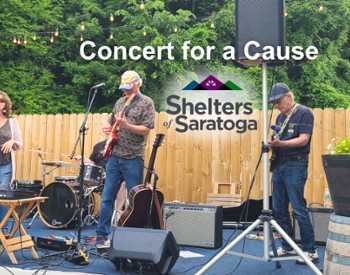 Concert for a Cause benefiting Shelters of Saratoga featuring live music at Artisanal Brew Works' outdoor Forest Stage in Saratoga Springs, NY.