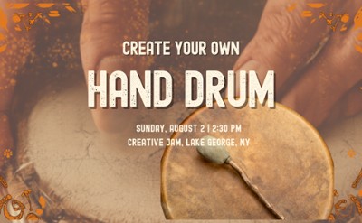 "Create Your Drum", hands and a drum in the background