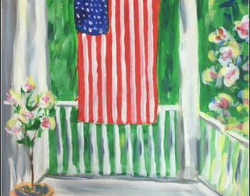 painting of an American flag on a porch