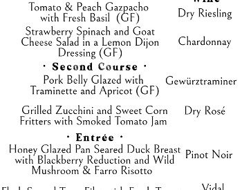 July Wine Pairing Dinner Menu