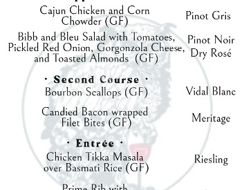 Wine Pairing Dinner menu