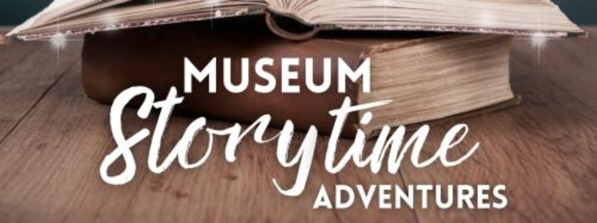 Museum Storytime Adventures, open book with text.