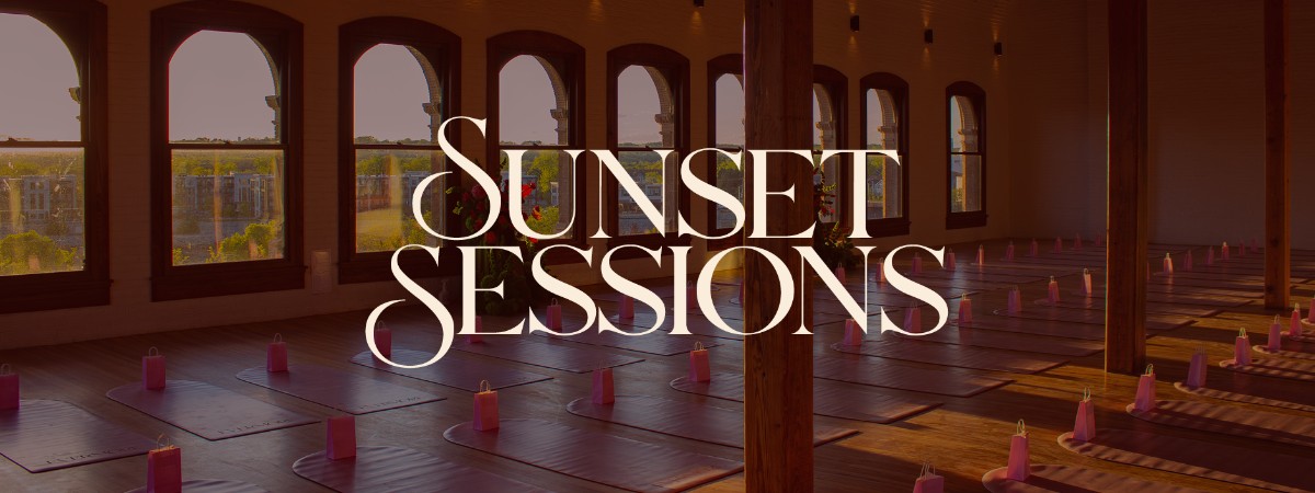 "Sunset Sessions" with a photo of golden hour yoga