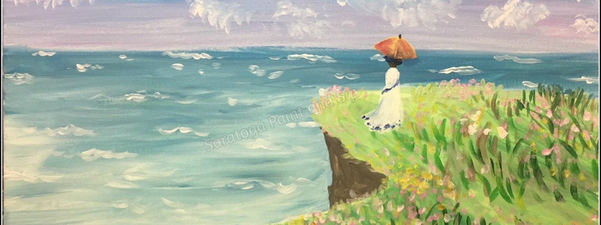 woman on a cliff painting