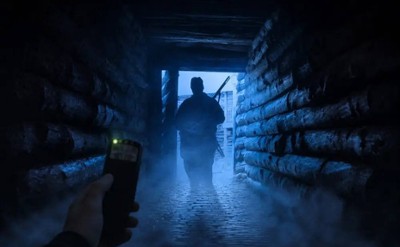 soldier in blue light