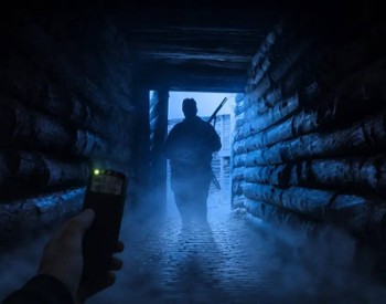 soldier in blue light