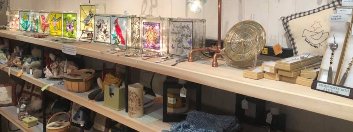 artisan wares on shelves