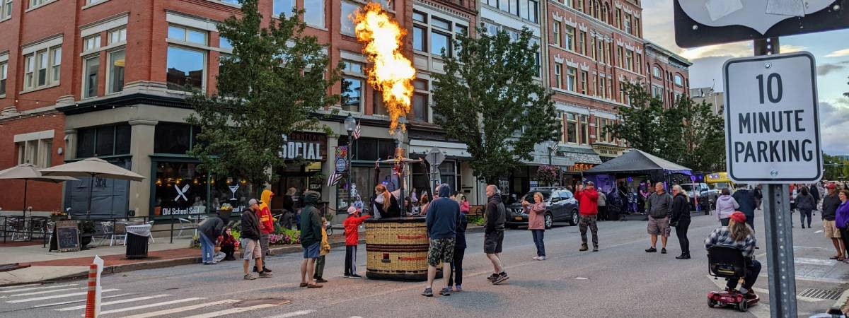 hot air balloon grounded at block party