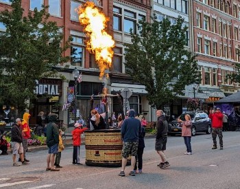 hot air balloon grounded at block party