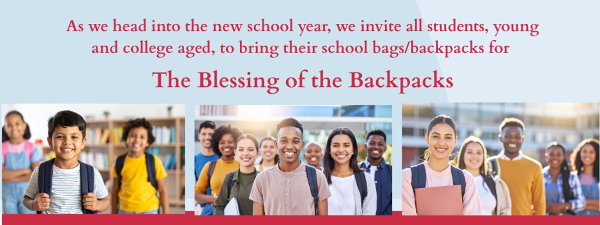 Regathering Sunday An image showing students of all ages with backpacks