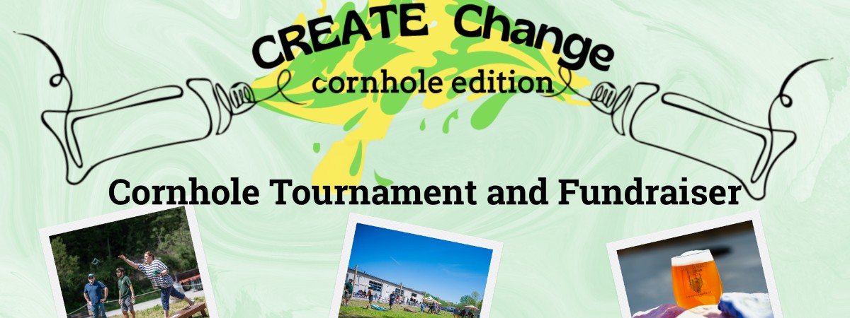 CREATE Change Cornhole Tournament fundraiser at Artisanal Brew Works in Saratoga Springs, featuring cornhole, live music, food, drinks and art-making to benefit CREATE Community Studios.