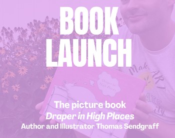 The words Book Launch on top of a pink background