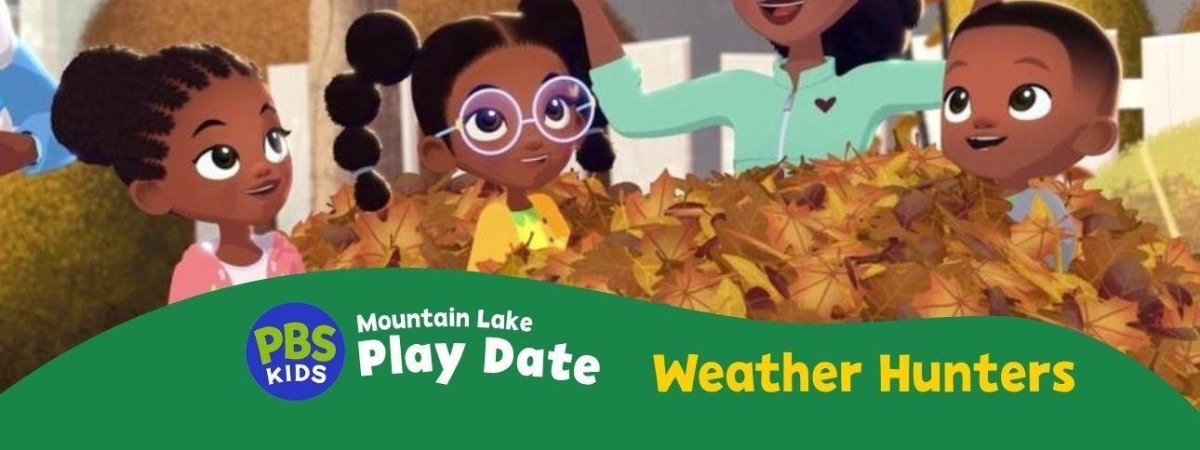 Two animated young girls excited with a lower caption saying PBS Kids, Mountain Lake Play Date