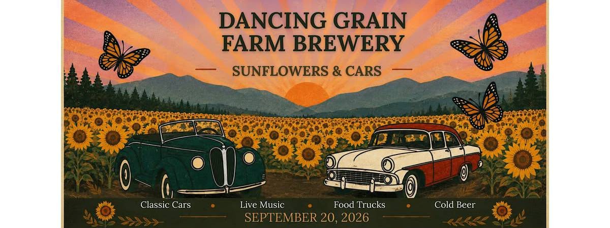 dancing grain farm brewery sunflowers cars