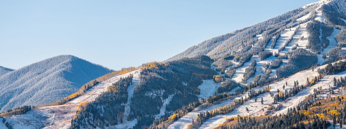 ski mountain during winter day, zoomed out