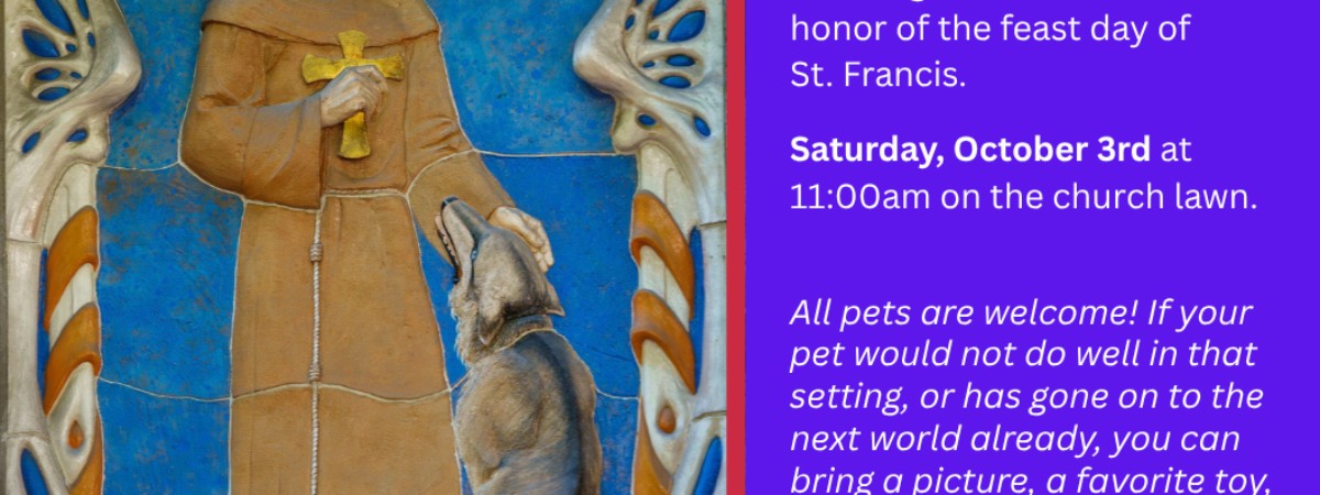 A picture of St. Francis with a wolf.