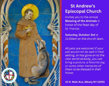 A picture of St. Francis with a wolf.