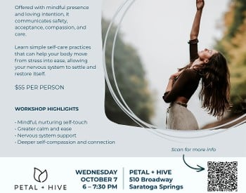 a flyer with words desciribing an event and a picture of a woman
