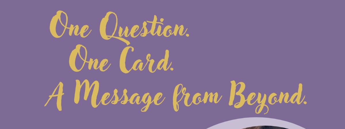 FLyer with words and a picture of a woman with tarot cards