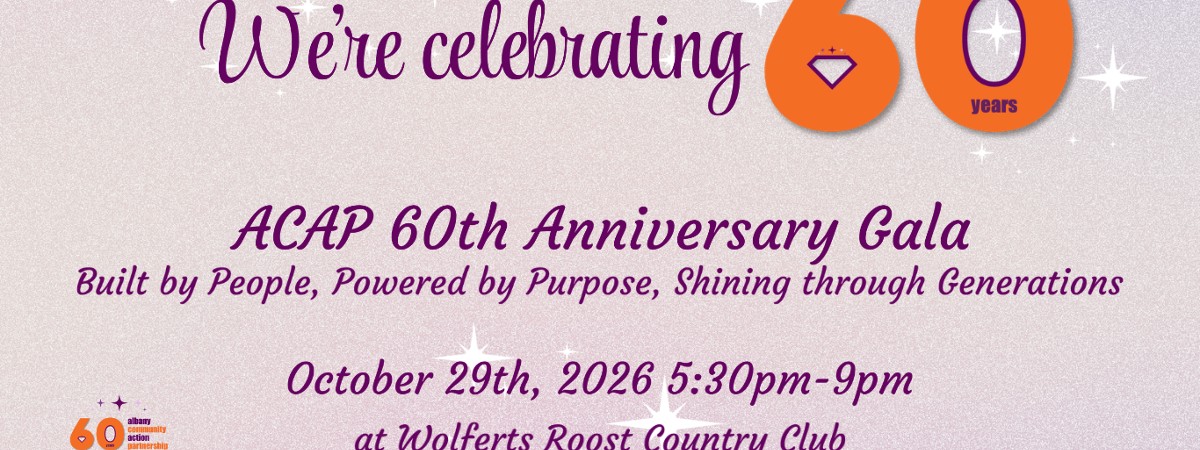 Flyer for ACAP 60th anniversary gala on October 29th at Wolferts Roost Country Club