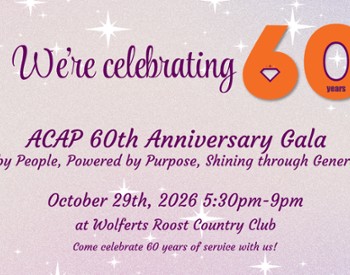 Flyer for ACAP 60th anniversary gala on October 29th at Wolferts Roost Country Club