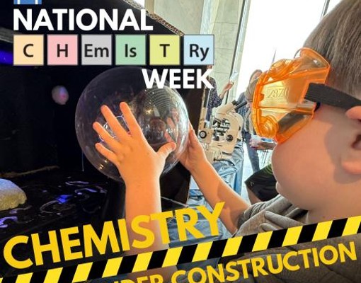Text stating: National Chemistry Week with an image of the NYSM logo in the upper lefthand corner