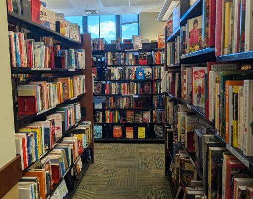 books in book shop at saratoga public library