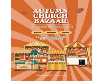 Autumn Church Bazaar featuring delicious food, great finds, and fun games on November 1, 2026, from 11 AM to 4 PM at 761 Hoosick Rd., Troy, NY. Everyone is welcome!