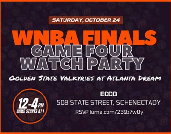 WNBA Finals Watch Party Flyer on Dark Logo Background