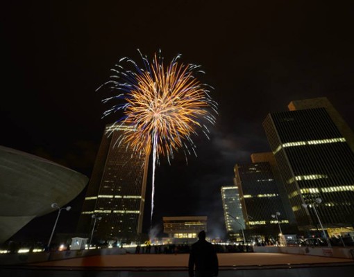 fireworks over empire state plaza