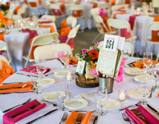 tables with plates and silverware