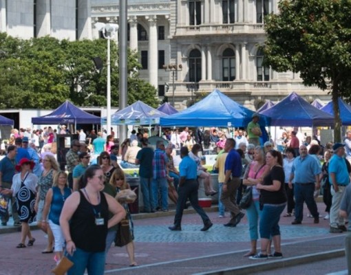people at outdoor food festival