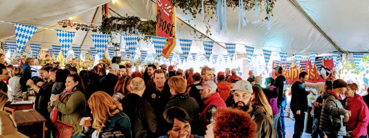people in an Oktoberfest tent