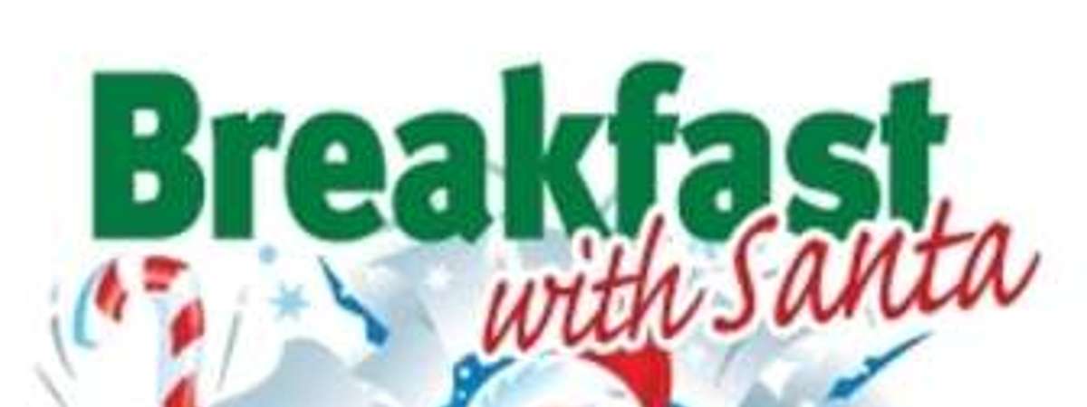 santa, candy cane, and words that say "breakfast with santa"