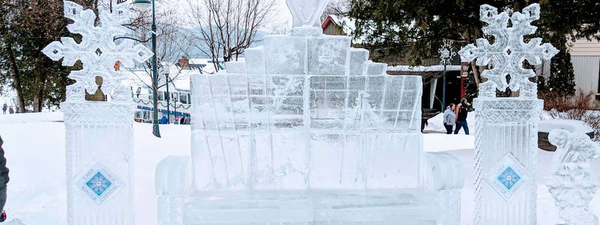 ice bench in park in lake george