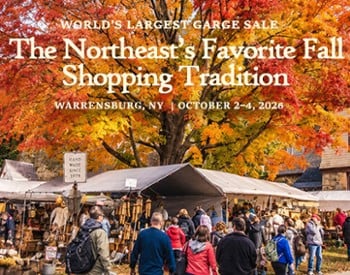 garage sale attendees and fall foliage