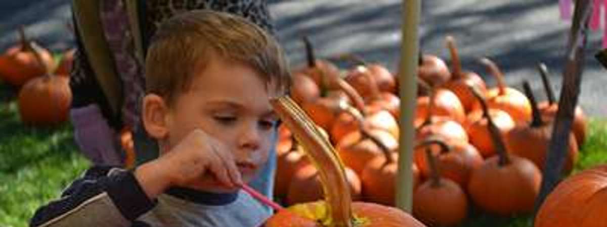 kid carving pumpkin