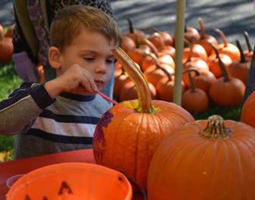 kid carving pumpkin