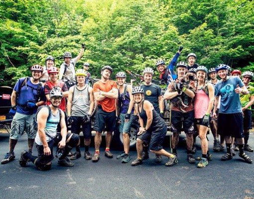 bikers pose together
