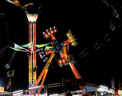 a ride lit up at night